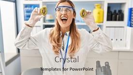  Presentation with mad scientist - Slides having young-blonde-scientist-woman-working background and a soft green colored foreground