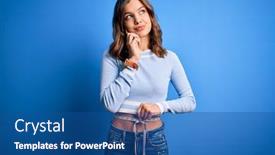  Presentation with slim body - Presentation theme consisting of young-blonde-slim-girl-holding background and a ocean colored foreground