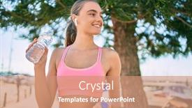  Presentation with water park - Beautiful presentation theme featuring young-blonde-sportswoman-doing-exercise backdrop and a coral colored foreground