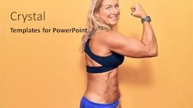  Presentation with muscle - PPT theme with young-blonde-sportswoman-posing-showing background and a yellow colored foreground