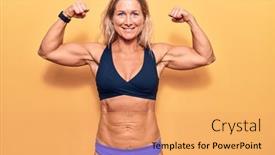  Presentation with muscle - Slide deck featuring young-blonde-sportswoman-posing-showing background and a yellow colored foreground