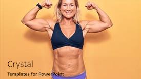  Presentation with muscle - Beautiful slide set featuring young-blonde-sportswoman-posing-showing backdrop and a yellow colored foreground