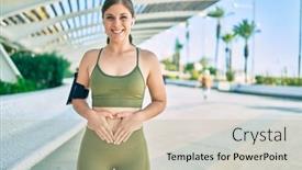  Presentation with sportswear - Slide deck featuring young-blonde-sportswoman-wearing-sportswear background and a mint green colored foreground