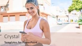  Presentation with pittsburgh city and sports - Slide deck consisting of young-blonde-sporty-girl-smiling background and a coral colored foreground