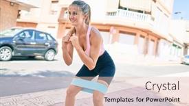  Presentation with band - Beautiful PPT theme featuring young-blonde-sporty-girl-smiling backdrop and a lemonade colored foreground