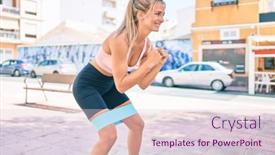  Presentation with band - Amazing slide set having young-blonde-sporty-girl-smiling backdrop and a lemonade colored foreground
