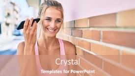  Presentation with wall street - PPT theme enhanced with young-blonde-sporty-girl-talking background and a coral colored foreground