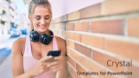  Presentation with wall street - PPT theme enhanced with young-blonde-sporty-girl-using background and a coral colored foreground