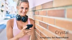  Presentation with wall street - Slides having young-blonde-sporty-girl-using background and a coral colored foreground