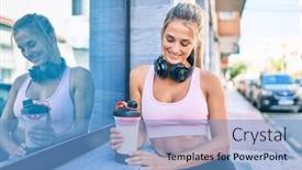  Presentation with sporty - Audience pleasing slide deck consisting of young-blonde-sporty-girl-wearing backdrop and a teal colored foreground