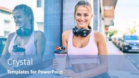  Presentation with sporty - Presentation design consisting of young-blonde-sporty-girl-wearing background and a teal colored foreground