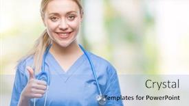  Presentation with hand surgeon - Cool new PPT theme with women health rights - young blonde surgeon doctor woman backdrop and a light blue colored foreground