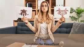  Presentation with puffing - PPT theme featuring young-blonde-therapist-woman-holding background and a coral colored foreground