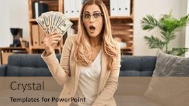  Presentation with working - Slide set enhanced with young-blonde-therapist-woman-working background and a coral colored foreground