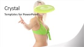  Presentation with frisbee - Beautiful theme featuring young blonde throwing frisbee isolated on white backdrop and a white colored foreground