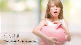  Presentation with fear - Cool new presentation with young blonde toddler holding piggy bank scared in shock with a surprise face afraid and excited with fear expression backdrop and a lemonade colored foreground