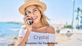  Presentation with tourist - Colorful presentation design enhanced with young-blonde-tourist-girl-smiling backdrop and a lemonade colored foreground