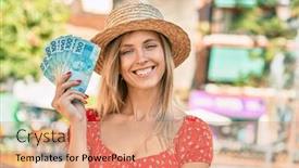  Presentation with tourist - PPT layouts enhanced with young-blonde-tourist-woman-wearing background and a coral colored foreground