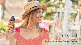  Presentation with chocolate ice cream - Slide set enhanced with young-blonde-tourist-woman-wearing background and a lemonade colored foreground