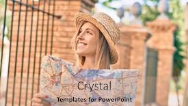  Presentation with route - Beautiful slide set featuring young-blonde-tourist-woman-wearing backdrop and a coral colored foreground