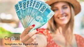  Presentation with tourist - Audience pleasing slide deck consisting of young-blonde-tourist-woman-wearing backdrop and a coral colored foreground