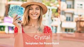  Presentation with tourist - Presentation theme consisting of young-blonde-tourist-woman-wearing background and a coral colored foreground