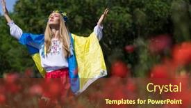  Presentation with nato flag - Slide deck with young-blonde-ukrainian-woman-stands background and a tawny brown colored foreground