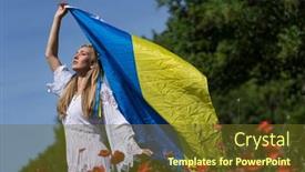  Presentation with ukraine - Slides featuring young-blonde-ukrainian-woman-stands background and a tawny brown colored foreground