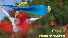  Presentation with ukraine - PPT layouts having young-blonde-ukrainian-woman-stands background and a tawny brown colored foreground