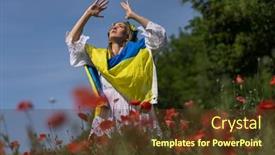  Presentation with ukraine - Presentation theme with young-blonde-ukrainian-woman-stands background and a tawny brown colored foreground