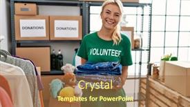  Presentation with volunteer - Slide deck enhanced with young-blonde-volunteer-girl-smiling background and a coral colored foreground