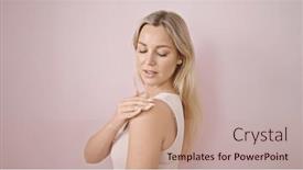  Presentation with shoulder - Theme having young-blonde-woman-applying-skin background and a  colored foreground