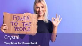  Presentation with woman rights - Beautiful presentation theme featuring young-blonde-woman-asking backdrop and a violet colored foreground