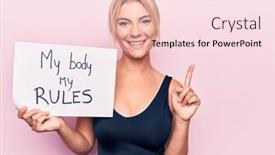  Presentation with women body - Audience pleasing presentation design consisting of young-blonde-woman-asking backdrop and a lemonade colored foreground