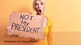  Presentation with democracy - Slide set featuring young-blonde-woman-asking background and a gold colored foreground