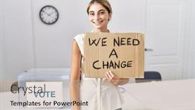  Presentation with political woman - Slides with young-blonde-woman-at-political background and a soft green colored foreground