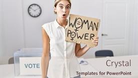  Presentation with political woman - Slides consisting of young-blonde-woman-at-political background and a soft green colored foreground