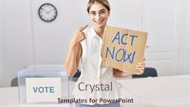  Presentation with political woman - Presentation design having young-blonde-woman-at-political background and a soft green colored foreground