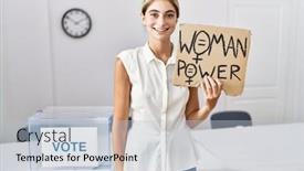  Presentation with political woman - Slide set consisting of young-blonde-woman-at-political background and a light blue colored foreground