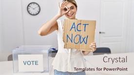  Presentation with political woman - PPT layouts with young-blonde-woman-at-political background and a  colored foreground