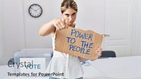  Presentation with political woman - Slide deck with young-blonde-woman-at-political background and a light blue colored foreground