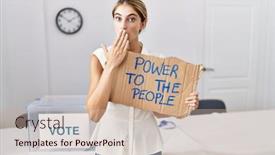  Presentation with political woman - Slide set enhanced with young-blonde-woman-at-political background and a soft green colored foreground