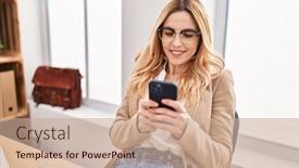  Presentation with worker - Presentation theme featuring young-blonde-woman-business-worker background and a coral colored foreground