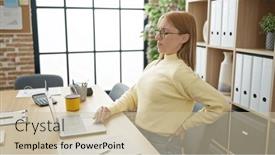  Presentation with worker - PPT theme featuring young-blonde-woman-business-worker background and a soft green colored foreground