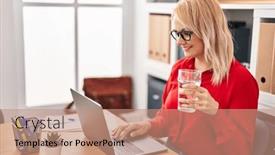  Presentation with drinking water - Slide deck with young-blonde-woman-business-worker background and a coral colored foreground