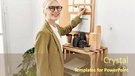  Presentation with worker - Presentation theme featuring young-blonde-woman-business-worker background and a coral colored foreground