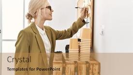  Presentation with worker - Presentation with young-blonde-woman-business-worker and a gold colored foreground