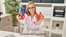  Presentation with cardiologist - PPT theme having young-blonde-woman-cardiologist-holding background and a soft green colored foreground