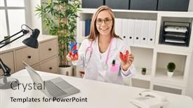  Presentation with cardiologist - PPT theme enhanced with young-blonde-woman-cardiologist-holding background and a soft green colored foreground