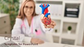  Presentation with cardiologist - Presentation enhanced with young-blonde-woman-cardiologist-holding background and a soft green colored foreground